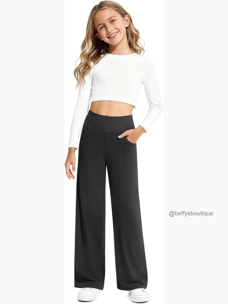 Girls High Waist Wide Leg Sweatpants With Pockets
